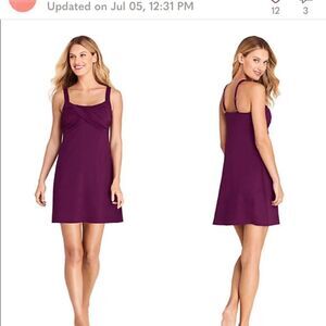 Land’s End Standard size swim Tankini Top long dress underwire Eggplant 10 DDD